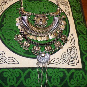 Silver colored bohemian style 3 tiered necklace